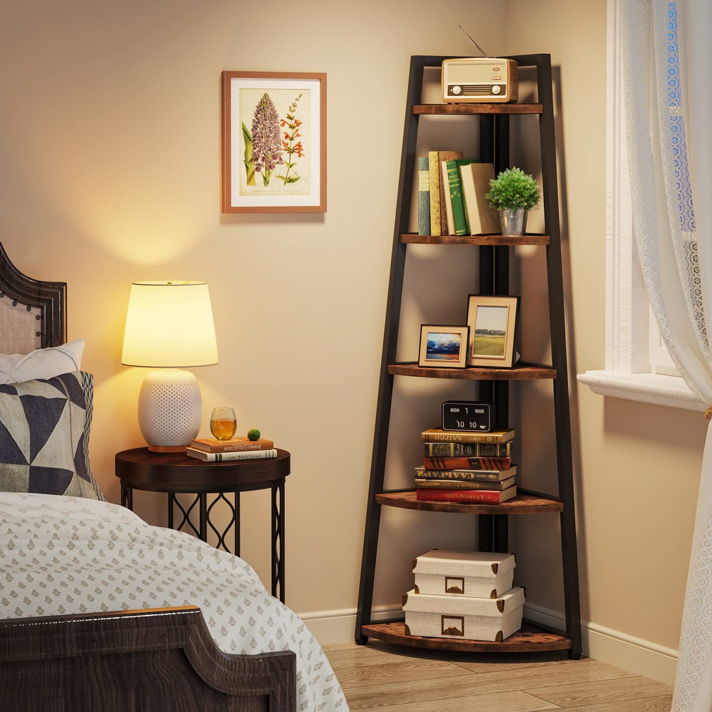 Tribesigns Eckregal 5 Etagen, 176cm hoher Bücherregal, Eckregal Stehend Mehrzweck -Eckständer Display Rack, Pflanzenständer, Eckschrank für Wohnzimmer, Küche, Heimbüro