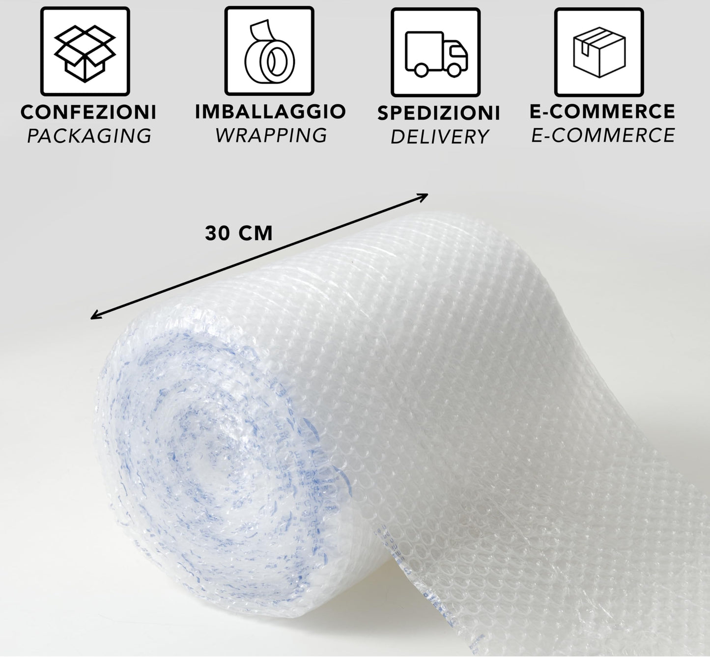 IPEA Luftpolsterfolie für Verpackung und Versand – Rolle 20 Meter x 30 cm – Made in Italy – Pluriball Luftblasen zum Schutz, Polsterung, Verpackung von Gegenständen im Transport – Reißfest