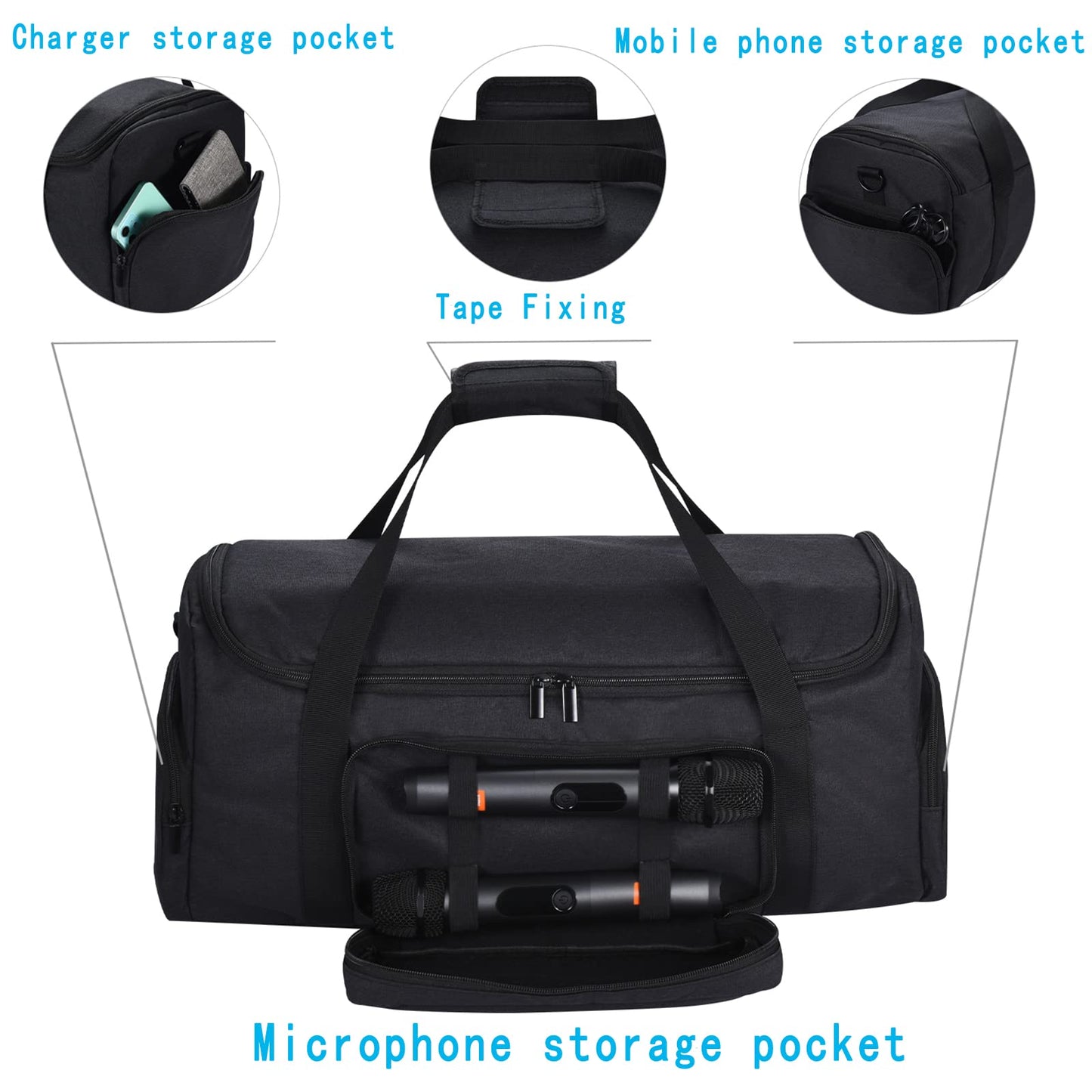 Hzycwgone Tragetasche für JBL PartyBox On-The-Go Party-Lautsprecher Hüllen,PartyBox On-The-Go Umhängetasche, Taschen zusätzliche Aufbewahrungstaschen für Mikrofone,Kabel,Telefon Zubehör (Schwarz)