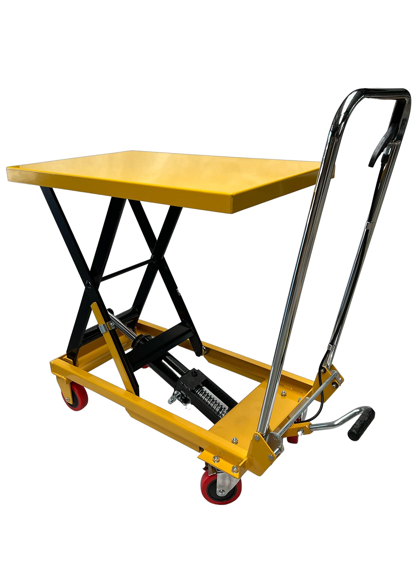 Kraftwelle 150 kg Traglast Hydraulik Scherenhubtisch mobiler Hubwagen Hubtischwagen Plattformwagen Hebebühne mit 4 Polyamid Rollen Gelb