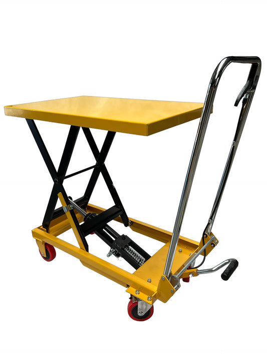 Kraftwelle 150 kg Traglast Hydraulik Scherenhubtisch mobiler Hubwagen Hubtischwagen Plattformwagen Hebebühne mit 4 Polyamid Rollen Gelb