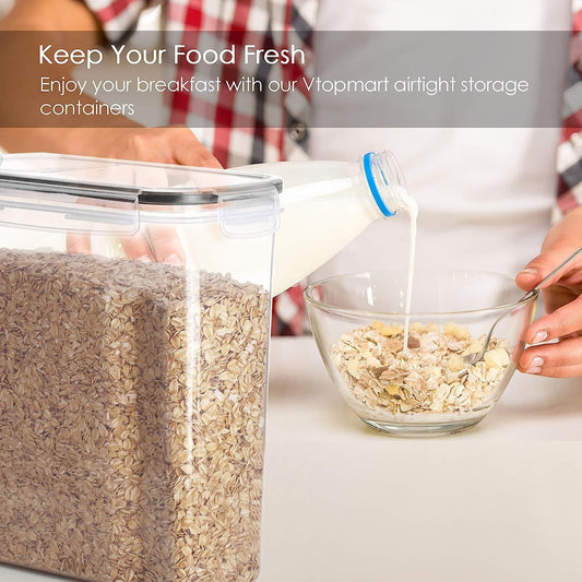 Vtopmart 4L Vorratsdosen Set, 4er Luftdicht Lebensmittelbehälter, Behälter mit Deckel für Müsli und Cornflakes, BPA-frei, Mit Schreibstift und Etikett