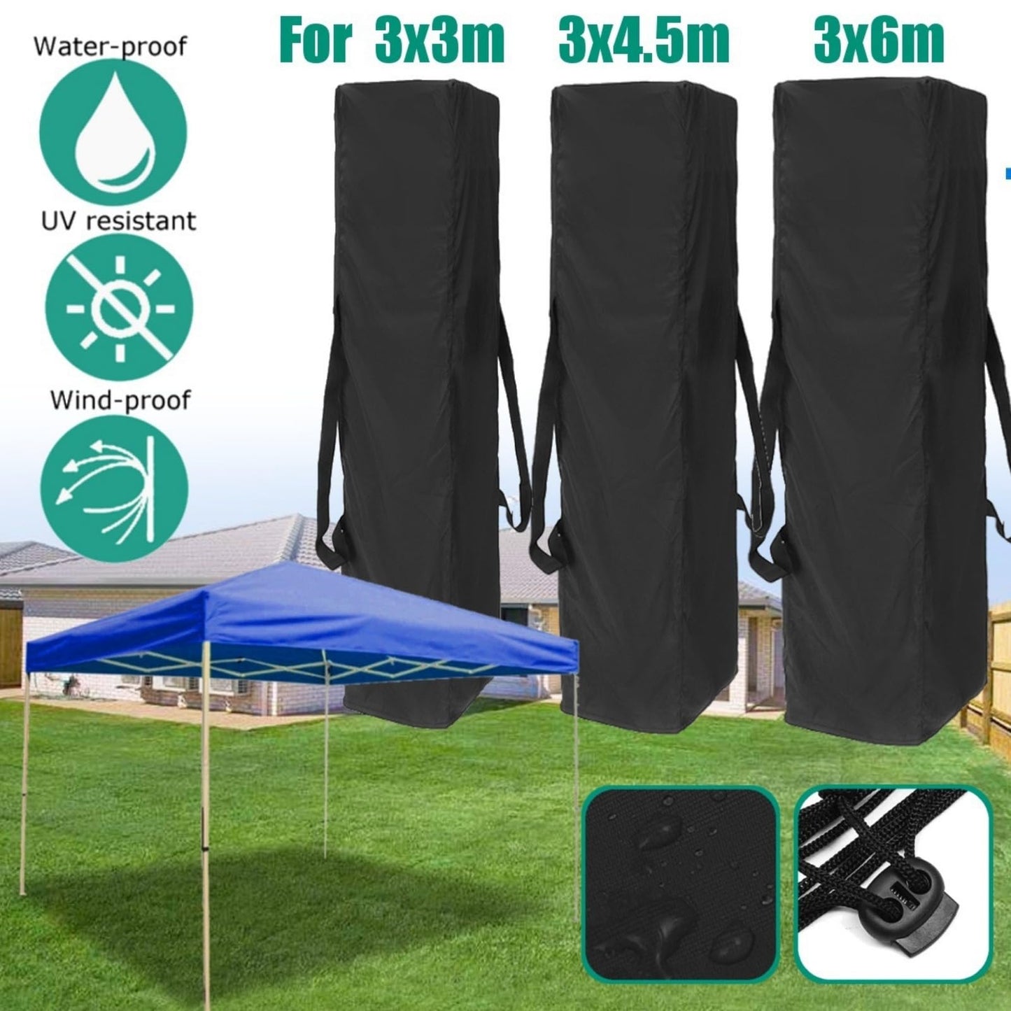 Morkite Pavillon Tasche | 3x3 Zelt Aufbewahrungstasche | Faltpavillon 3x6 Eventzelt Messezelt Aufbewahrungstasche Pavillon | 210d Schwarz Wasserdicht Transport-Tasche Für Umzug, Reisen, Camping