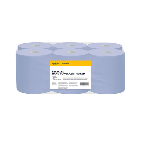 AmazonCommercial Papierwischtücher, 2-lagig Centrefeed-Rolle Recycelt, 6 Rollen (1 packung), 450 Blätter per Rolle, Blattgröße: 30 x 20 cm