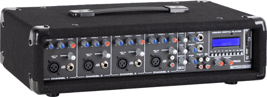 Pronomic PM42U MKII MP3 4-Kanal Powermischer - Mischpult mit Verstärker und integriertem USB/SD MP3-Player - 2x 100 Watt - Mic/Line/Instrument-Input - Powermixer mit 3-Band Graphic Equalizer