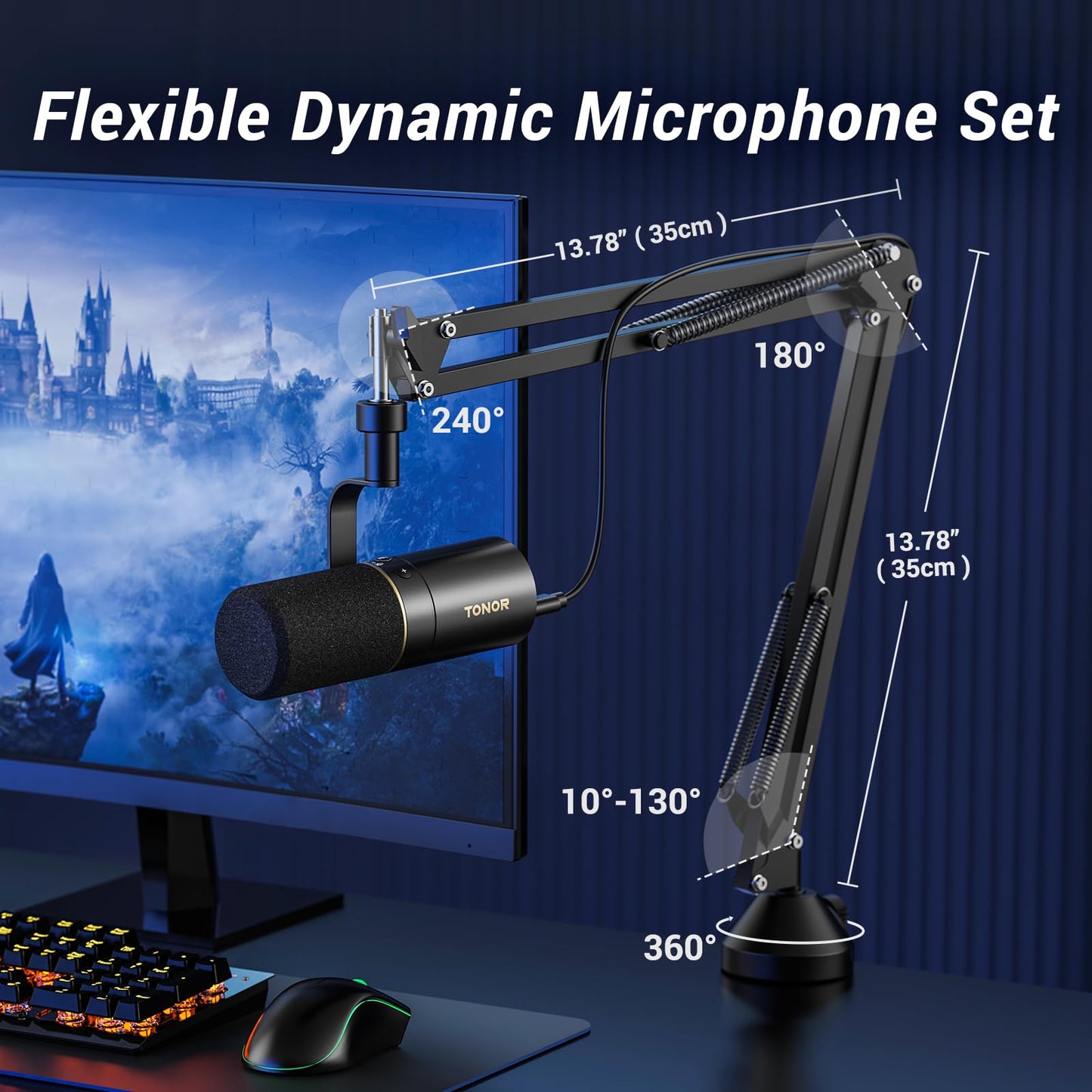 TONOR USB/XLR Mikrofon PC Dynamisch mit Mikrofonarm, Gesangsmikrofon Micophone Gaming Microfono PS4 PS5 Vocal Mic mit Mikrofonständer Mute Button für Podcast Studio Brodcast Streaming Aufnahme TD510+