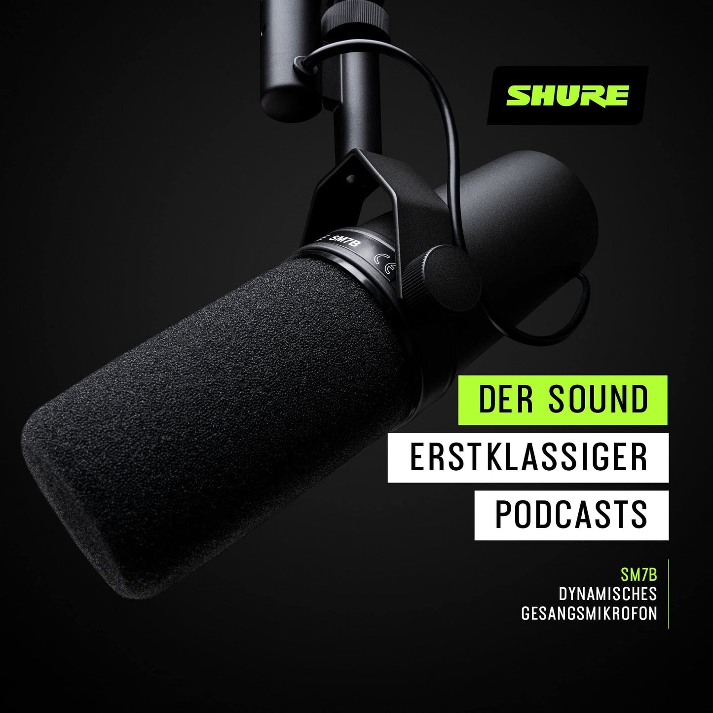 Shure SM7B Dynamisches Gesangsmikrofon für Rundfunk, Podcast und Aufnahmen, XLR-Studiomikrofon für Musik und Sprache, breiter Frequenzbereich, Warmer und weicher Klang - Schwarz