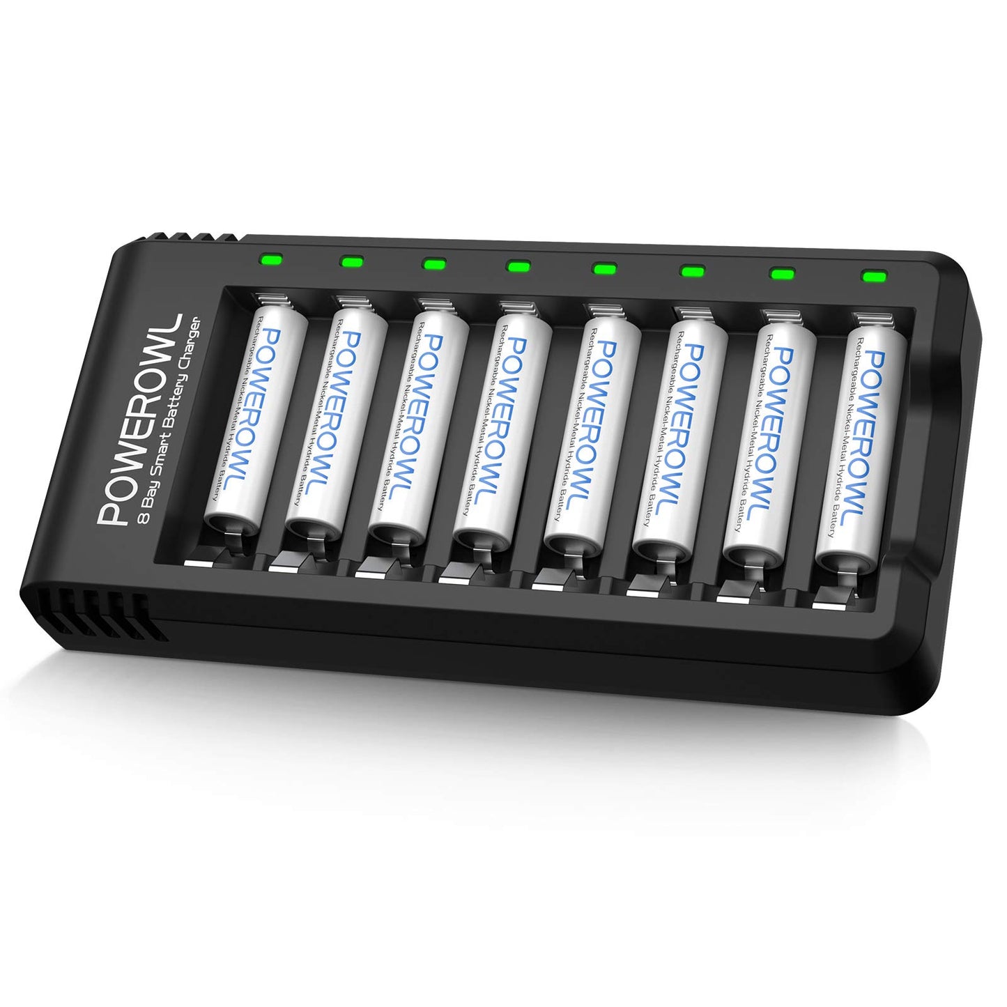 POWEROWL AAA Akku 1000mah 8 Stück mit Akku Ladegerät, AAA Akkuladegerät 8 Steckplatz Anschluss Universal Batterieladegerät für NI-MH NI-CD AA AAA Wiederaufladbare Batterien