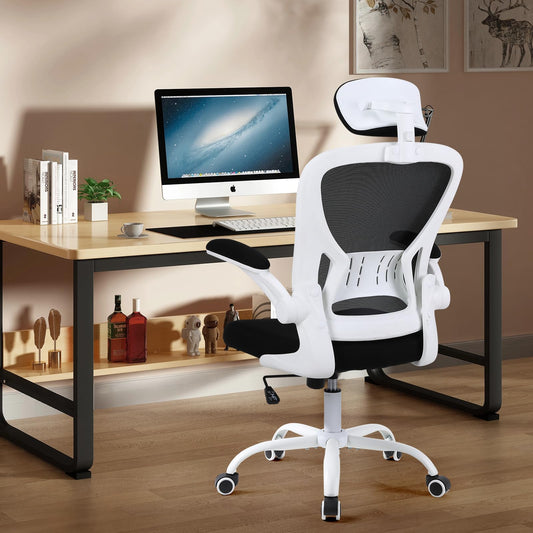ralex-chair Bürostuhl, Ergonomischer Schreibtischstuhl, Bequem, Höhenverstellbar mit Rollen, Lordosenstütze, Netz, drehbar, für Computer, Heimbüro, Arbeitszimmer, Schwarz und Weiß