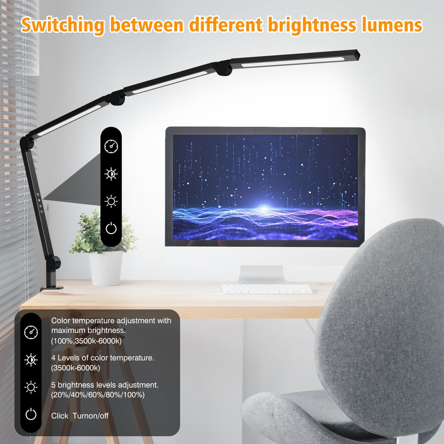 AILBTON LED Schreibtischlampe mit Clip,Mehrwinkel-Flexible 4 Abschnitte 3 Lichtquellen Büroschreibtischlampe,4 Farbtemperaturen und 5 Helligkeitsstufen,Nachtaugenpflege Tischlampe für Zuhause Büro