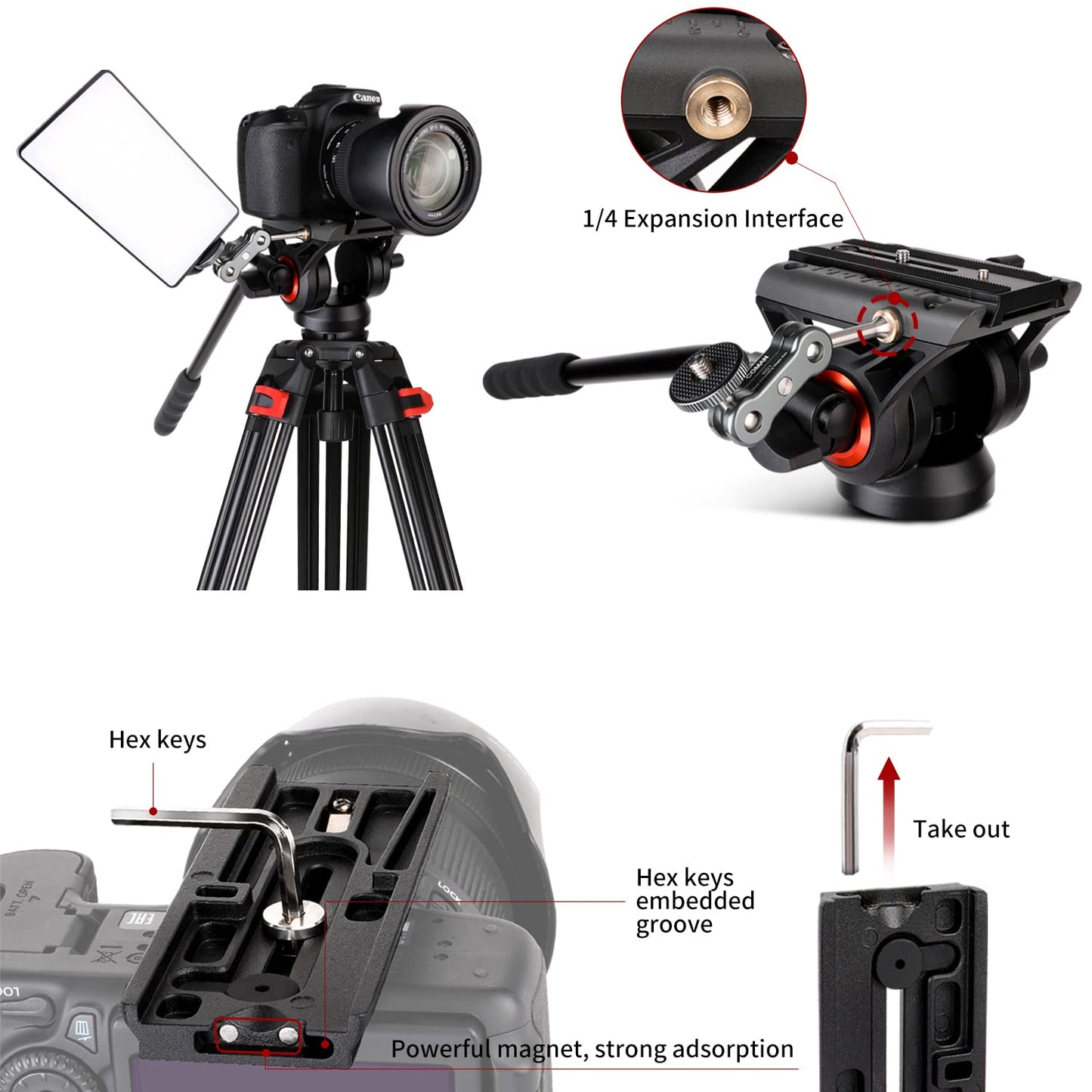 COMAN 188cm Kamera Stativ Robustes Professionelles Fotokamera Videostativ 360° Kugelkopf und 1/4'' Gewinde tragendes Gewicht 8kg Tragetasche Inklusive Schnellwechselplatte,tripod stative kamerastativ
