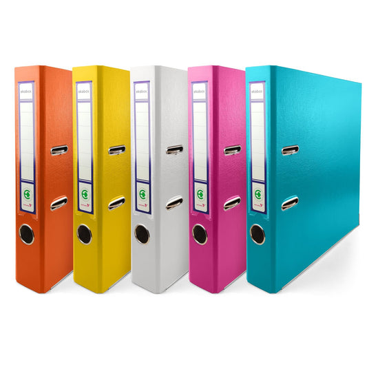 Netuno 5x Ring-Buch 5 Farben orange gelb weiß rosa türkis DIN A4 2-Ring-Mechanik 5cm Ringmappe schmaler Aktenordner schmal Aktenordner dünn Kunststoffordner einfarbig Dokumente Ordner Schulordner