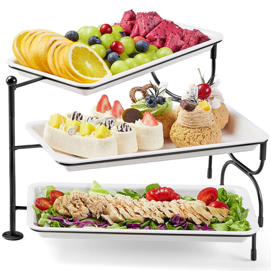 Lifewit 3-stufiges Serviertablett für Partyzubehör, 30x17cm Servierplatte zum Anrichten von Speisen, weiße Wiederverwendbare, Tabletts Obstschale für Gemüse, Obst, Kekse, Desserts, Schwarz