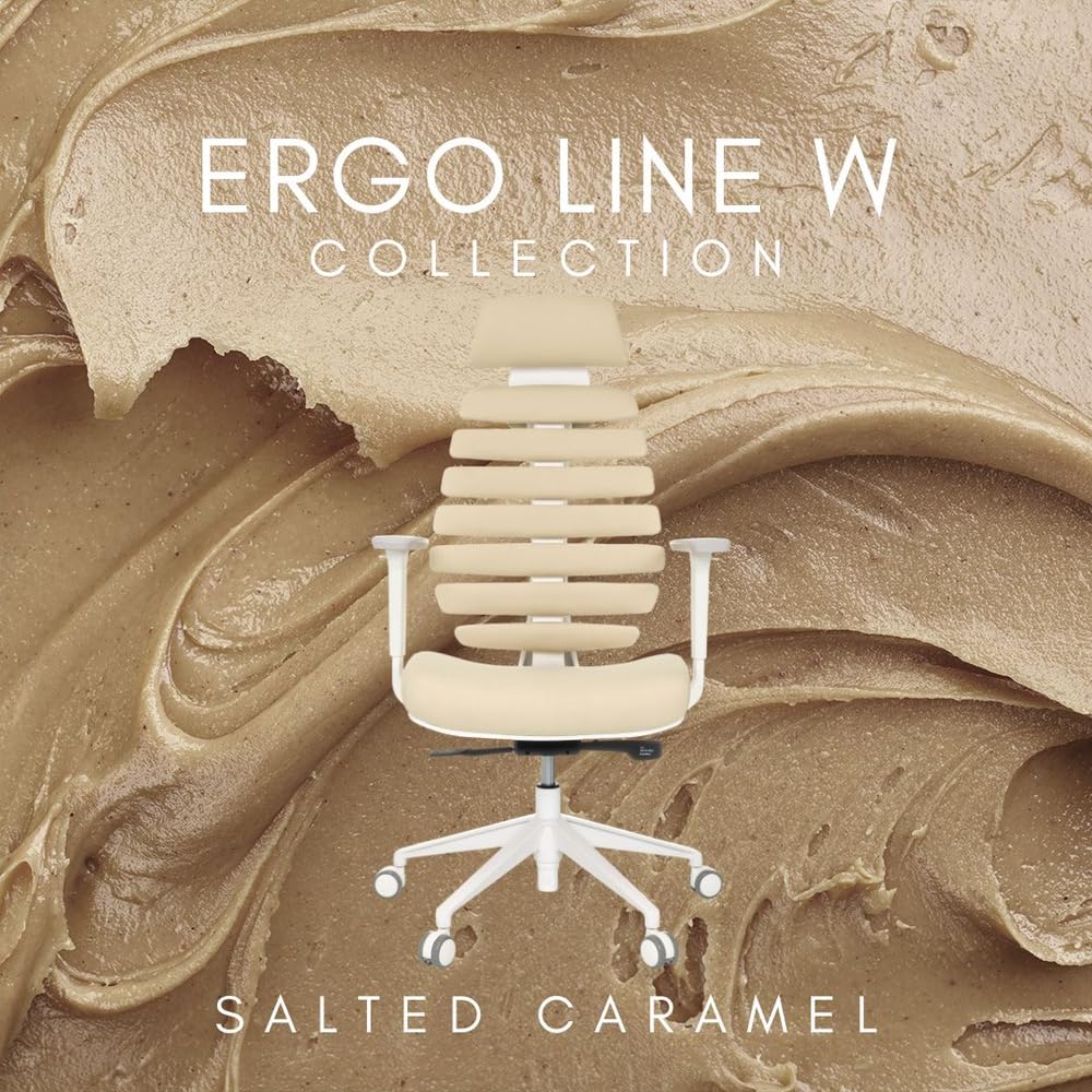 hjh OFFICE Ergo LINE W Bürostuhl – ergonomischer Drehstuhl mit Lordosenstütze & Kopfstütze, Beige