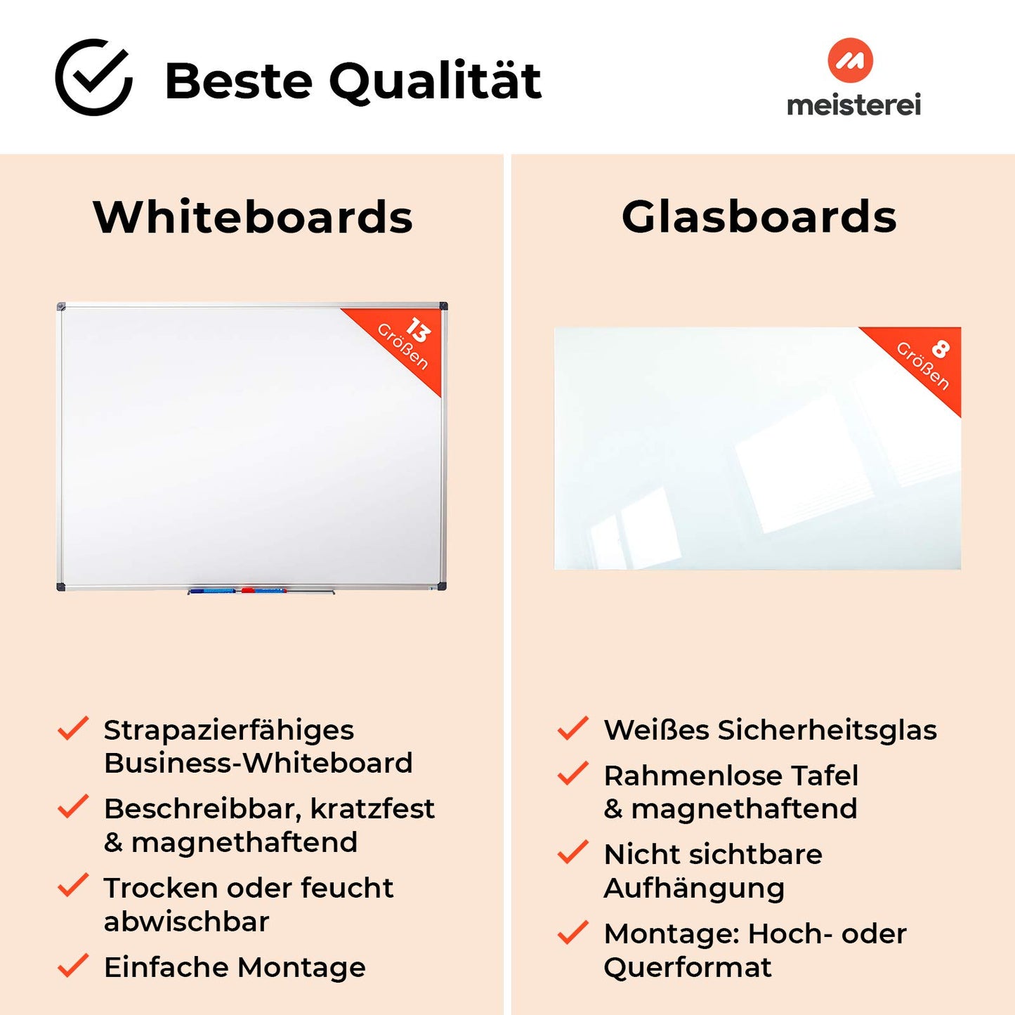 Floordirekt Präsentationsboard - Whiteboard - Magnettafel - Magnetboard lackiert oder Glas - magnetisch & beschreibbar - Schreibtafel Magnetwand Wandtafel (Glasboard Premiumweiß, 45 x 60 cm)