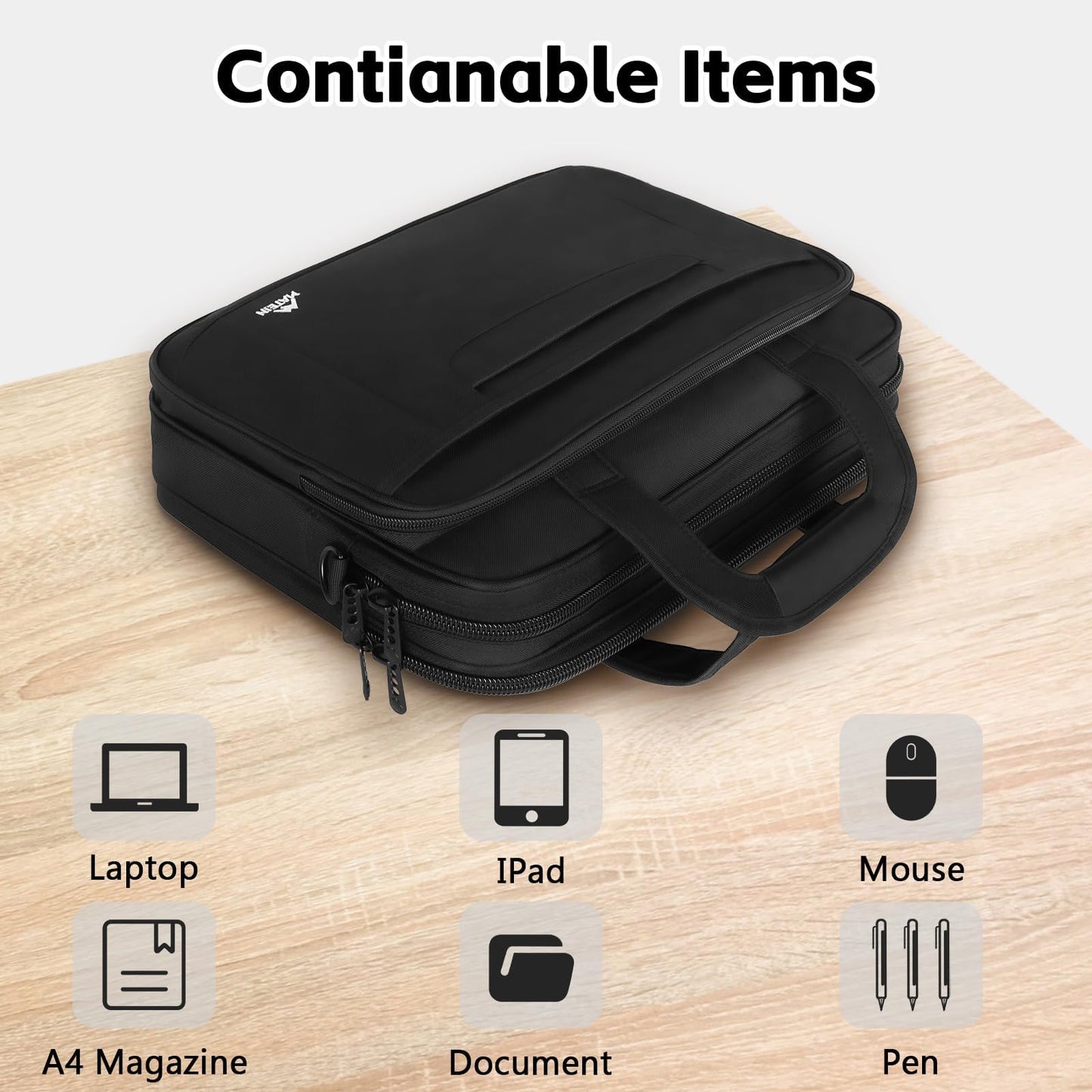 MATEIN Laptoptasche 15,6 Zoll, Laptop Aktentasche Herren Notebook, Computer Tasche Multifunktionale Business Schulter Tasche für Männer Frauen Umhänge, Schwarz