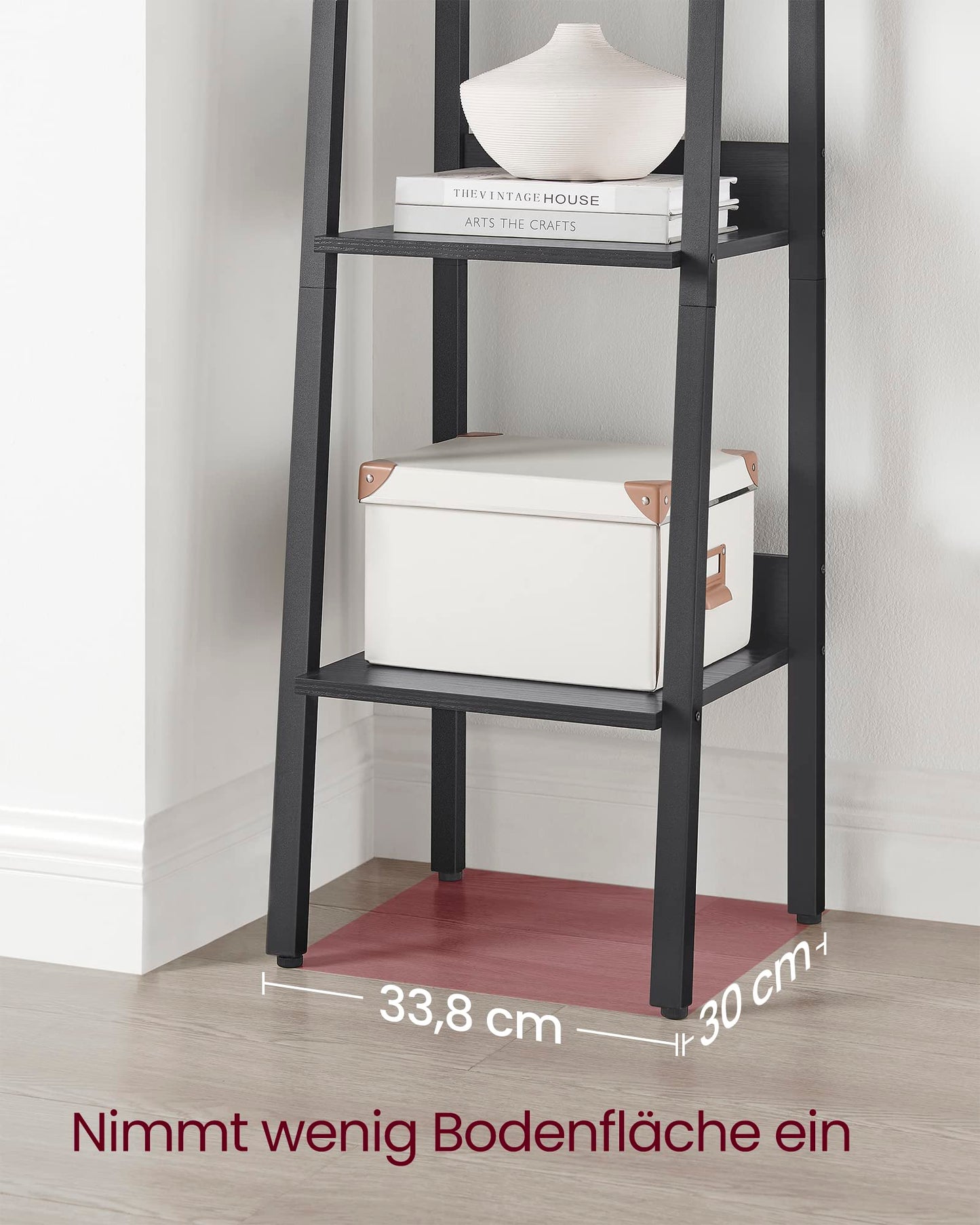 VASAGLE Bücherregal 4 Ebenen im Industriestil, Schwarze Holzoptik und Schwarz, 30 x 33,8 x 170 cm für Wohnzimmer und Büro