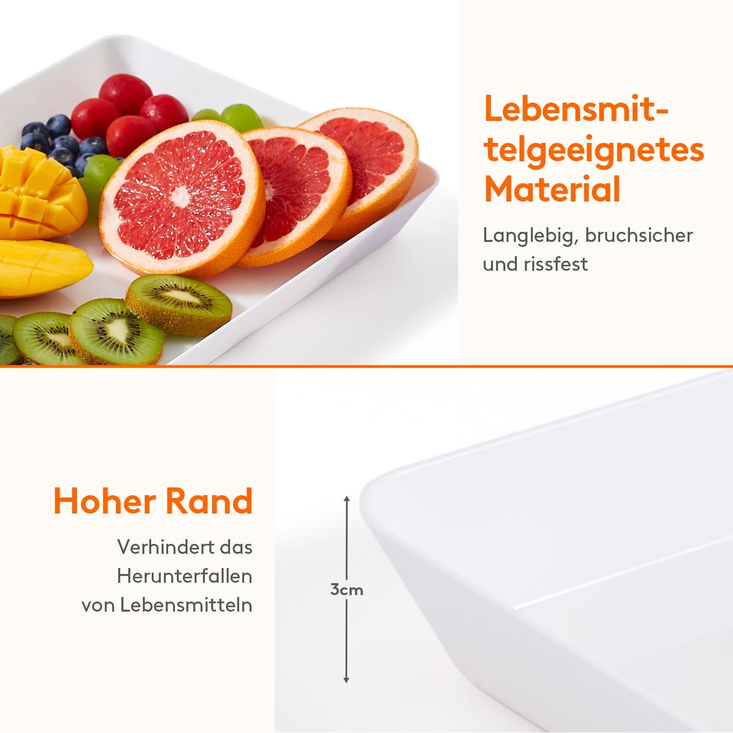 Lifewit Kunststoff Serviertablett, 36,7 x 24 cm, Großes Tablett, 6er-Set, BPA-frei, Wiederverwendbar, Servierplatte für Buffets, Feiern, Picknicks, Frühstück und Snacks, Weiß