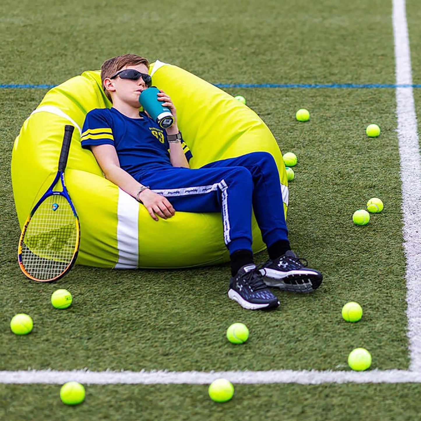 Ecopuf | Sitzsack Fussball in Form eines Tennisballs aus Kunstleder | Sitzsack Sessel | Sitzsack mit Polsterung | Sitzsack mit doppeltem Reißverschluss Dim 105 x 55 cm