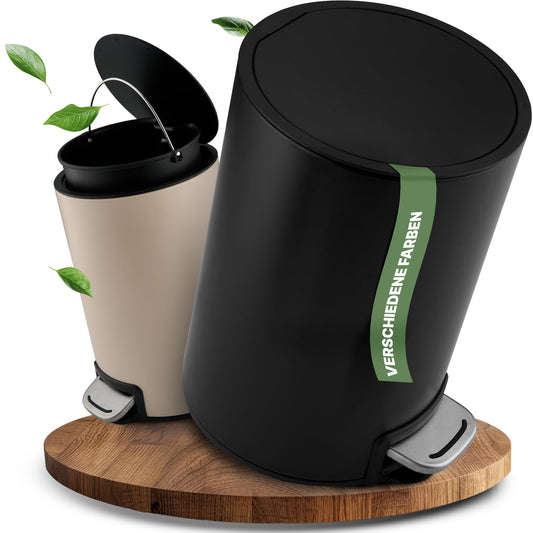 Delis Tree Mülleimer 5L, Tretmülleimer mit edlem Design & Softclose, Anti-Geruch Abfalleimer, für Bad Badezimmer Toilette Küche Büro, Müll Eimer Trash Haushalt Kosmetik Mülltonne Inneneimer (Schwarz)
