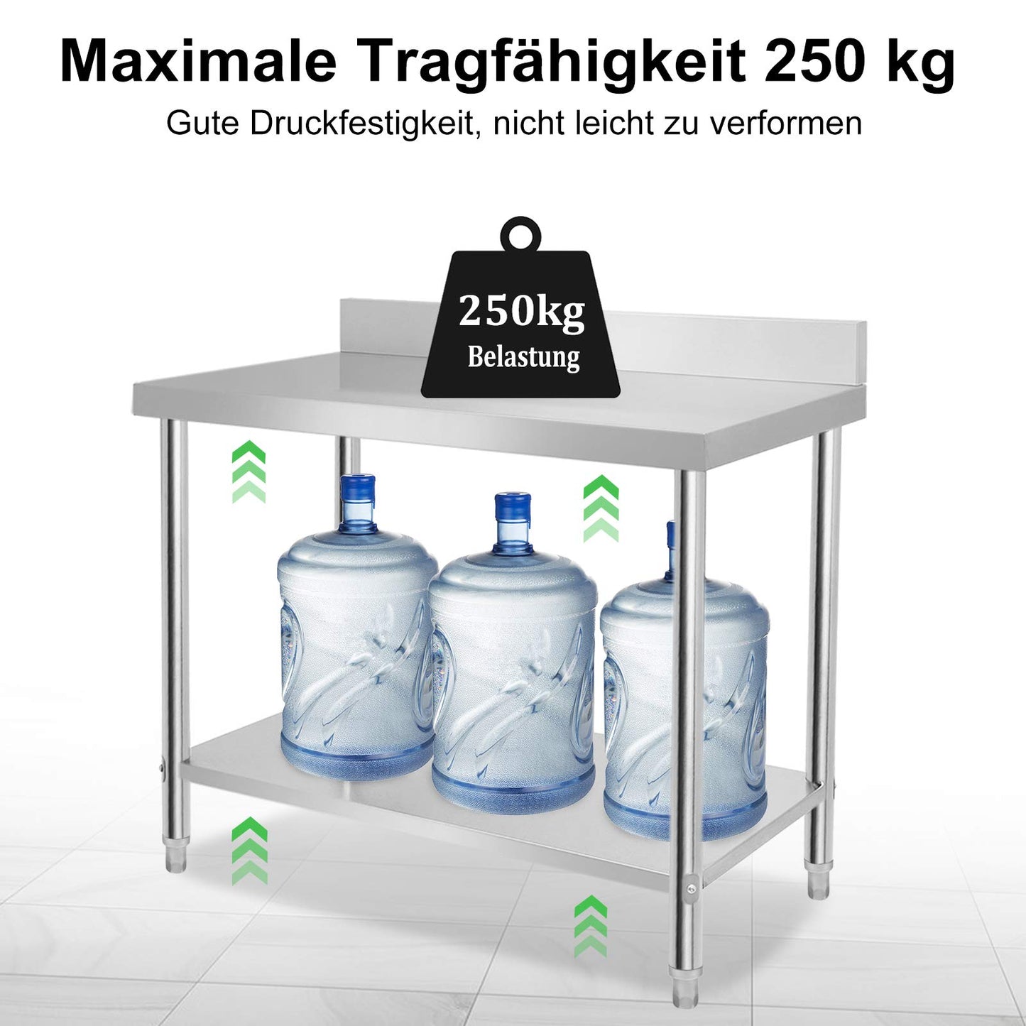 VA-Cerulean Edelstahltisch Edelstahl Arbeitstisch mit Verstellbare Füße Gastro Tisch Zubereitungstisch Zerlegetisch Küchenmöbel für Restaurant Bar, Silber(mit Aufkantung, 120x60x85cm)