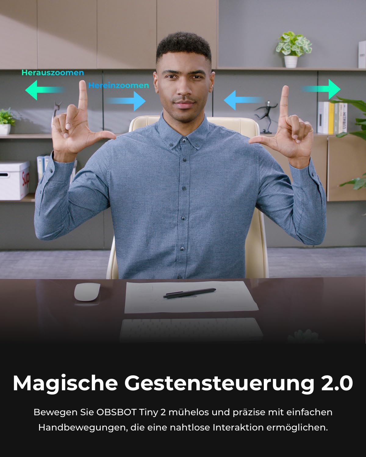 OBSBOT Tiny 2 - Webcam 4K mit KI-Tracking, Sprachsteuerung, Gestensteuerung, Autofokus, USB3.0, Mehreren Modi, PTZ Webcam für PC, Konferenzen, Streaming, Videotelefonate, Zoom.
