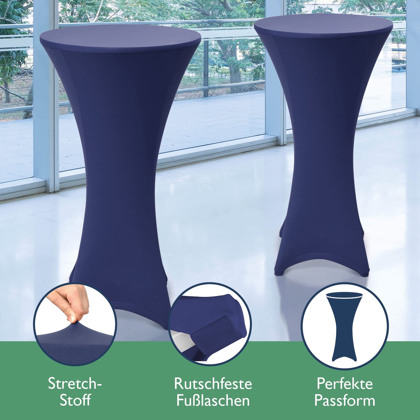 Beautissu Stretch Stehtisch Hussen 80cm Blau – Waschbar Bügelfrei Stehtisch Hussen für Stehtische Stehtischhussen rutschfest Verstärkung Fußbereich Tischhusse Tischdecke Stehtisch Rund – Stella