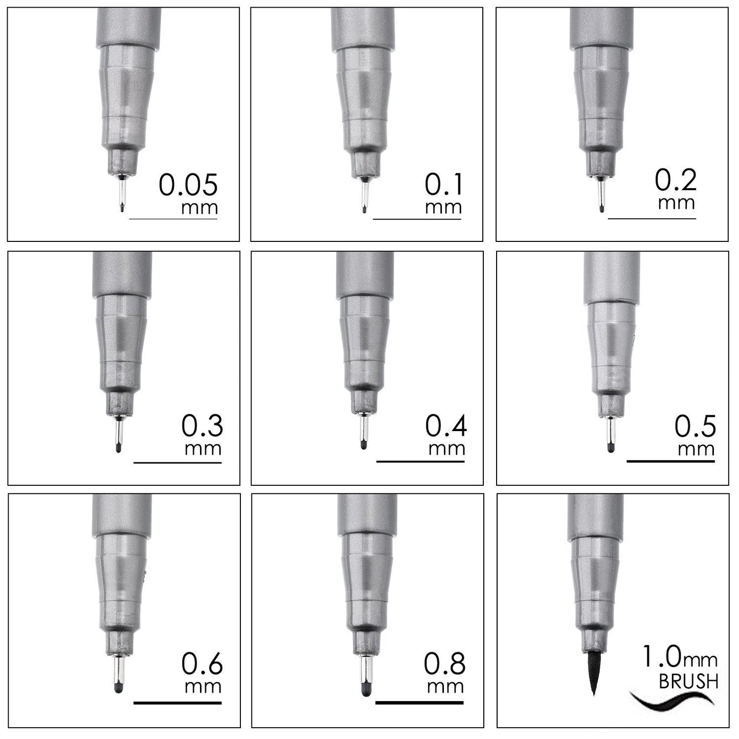 DealKits 9 Fineliner Stifte, Wasserdicht Pigmentliner Set(8 Linienbreiten und 1 Brush) Zum Skizzieren, Künstler Illustration, Tchnische Zeichnung, Office-Dokumente - Schwarz