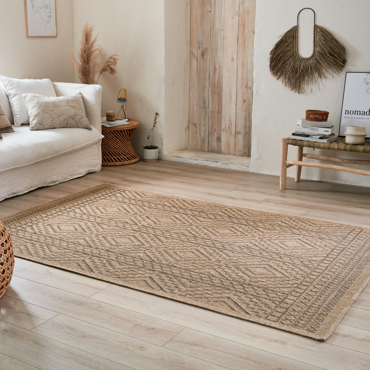 Naturteppich, Naturteppich, Böhmischer Teppich, Jute-Look, Teppich Wohnzimmer, Schlafzimmer, Flur, Außenteppich, Naturfarbe (160x230 cm, 8729 Braun)