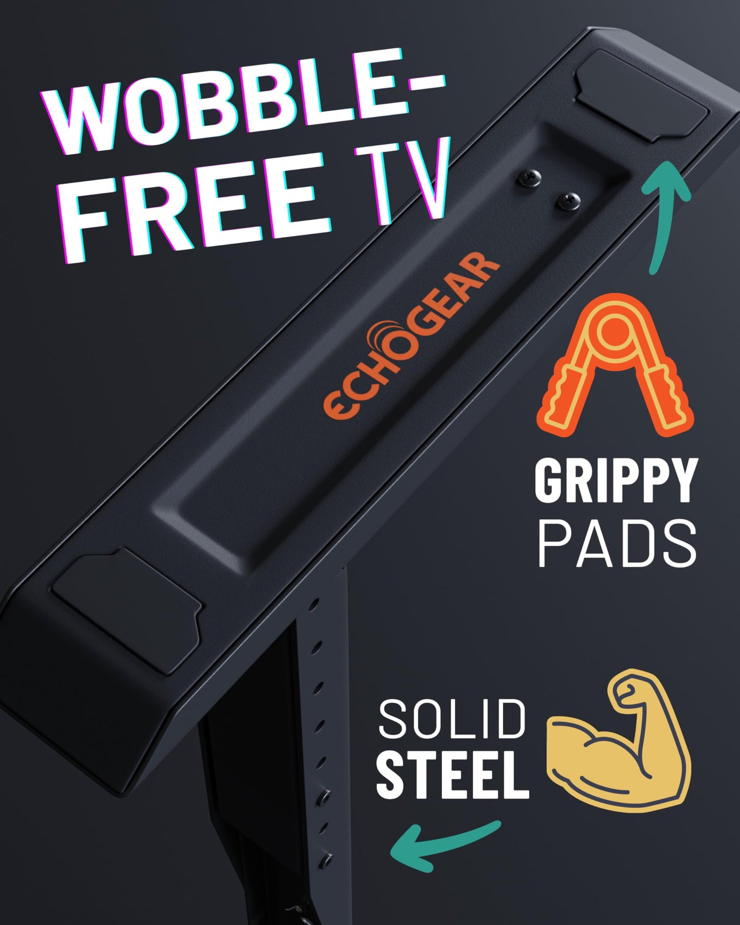 Echogear Universal Großer TV-Ständer - Höhenverstellbarer Sockel für Fernseher bis zu 77 "- Wackelfreier Ersatzständer funktioniert mit jedem Fernseher - Kompatibel mit flachem Design und Soundbars