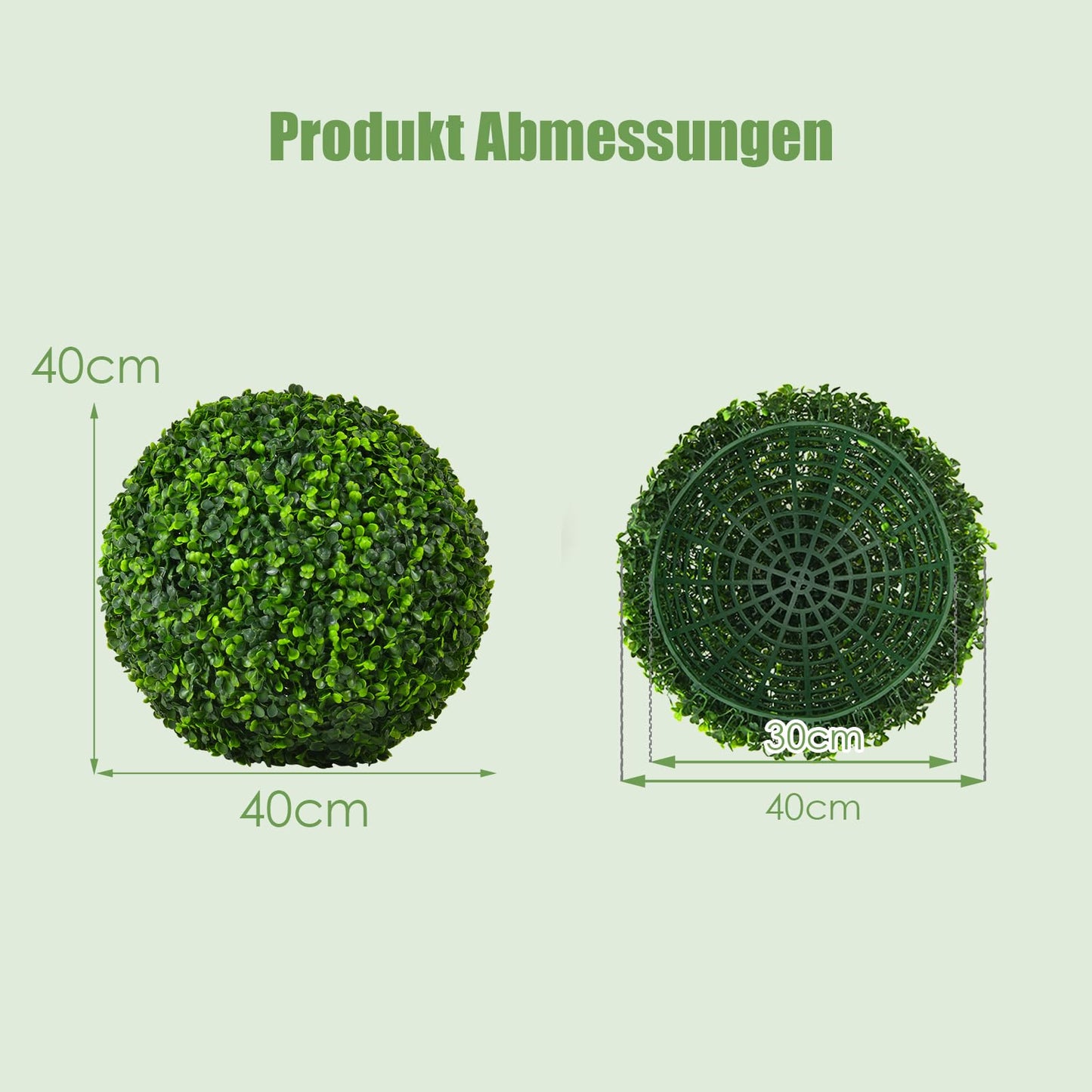 COSTWAY 2er Buchsbaumkugel 40 cm, Buchsbaum Kugel UV-beständig, Formschnitt Kunstpflanze Dekopflanze, Buchskugel Künstliche Pflanze, dekorative Kugelpflanzen für Haus Garten Hochzeit, Dunkelgrün
