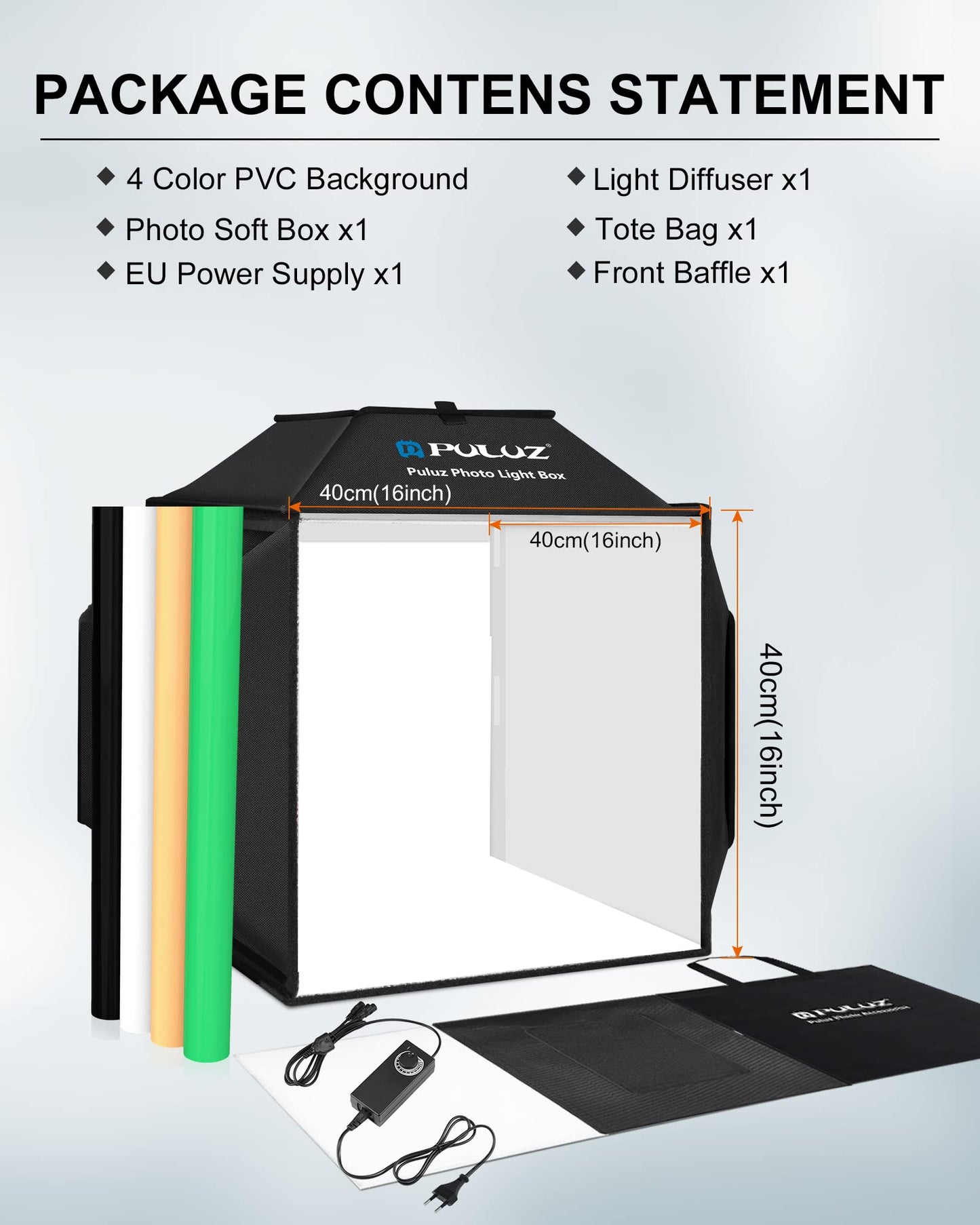 PULUZ Upgrade Fotozelt mit Beleuchtung 480 LED-Leuchten, Fotobox 40cm, Professionelles Fotobox mit 3 Leuchttafeln 5500K & 4 farbigen PVC-Hintergründen für Schmuck und Produktfotografie