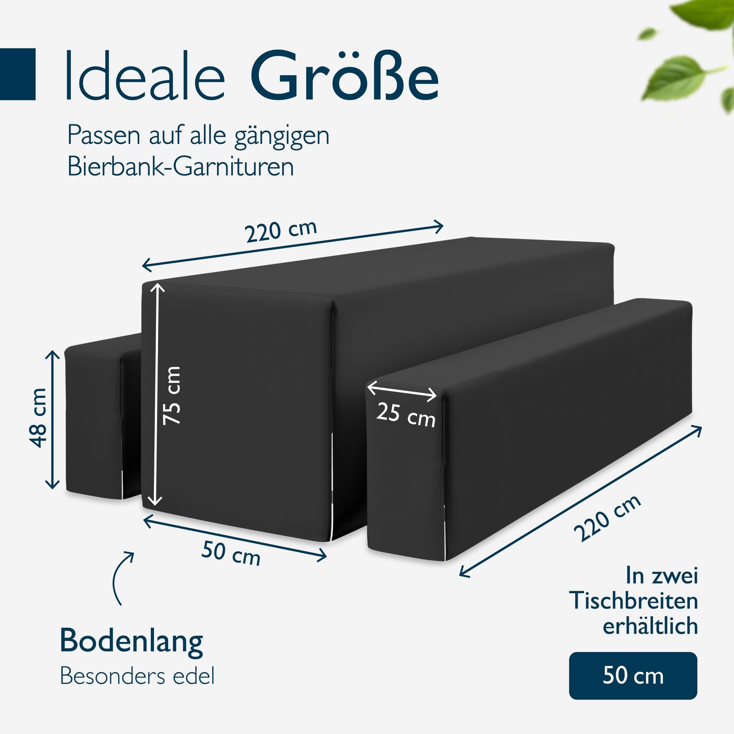 Beautissu Edles 3tlg Biertischhussen Set Blickdicht 50cm oder 70cm Bierzeltgarnitur – Dicker Stoff Knitterfrei Bierbankauflagen Bodenlang – Biertischhusse Bierbankhusse Biertisch – 220x50cm Schwarz