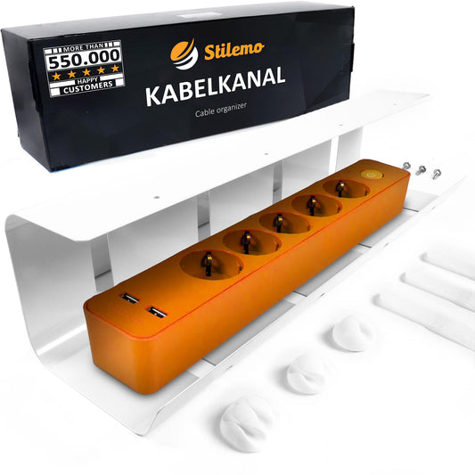 Stilemo® Kabelkanal Schreibtisch - Kabelmanagement Schreibtisch Organizer Kabeldurchführung - Cable Management Kabelhalter Kabelwanne Tisch - 43x12x10CM - Kabelkorb Weiß