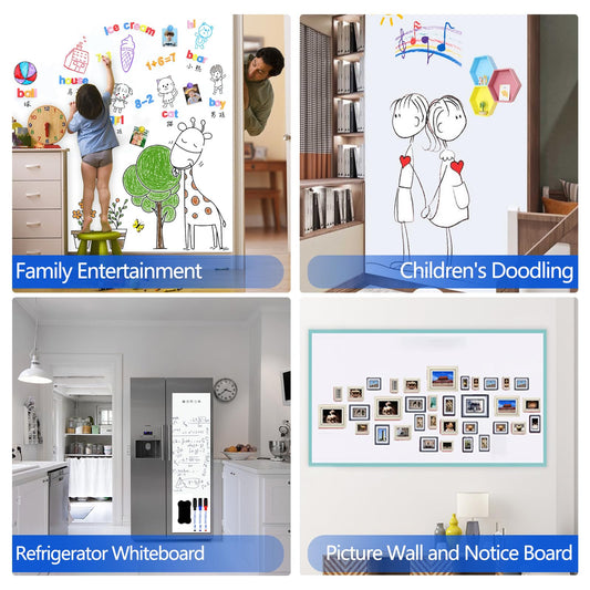 JOMUSAGA Whiteboard Folie, 120 x 60 cm, magnetisch selbstklebende Weißwandtafel Folie, Whiteboard Sticker DIY, inklusive Marker, Schwamm und Magnete, für Schule, Büro und Zuhause