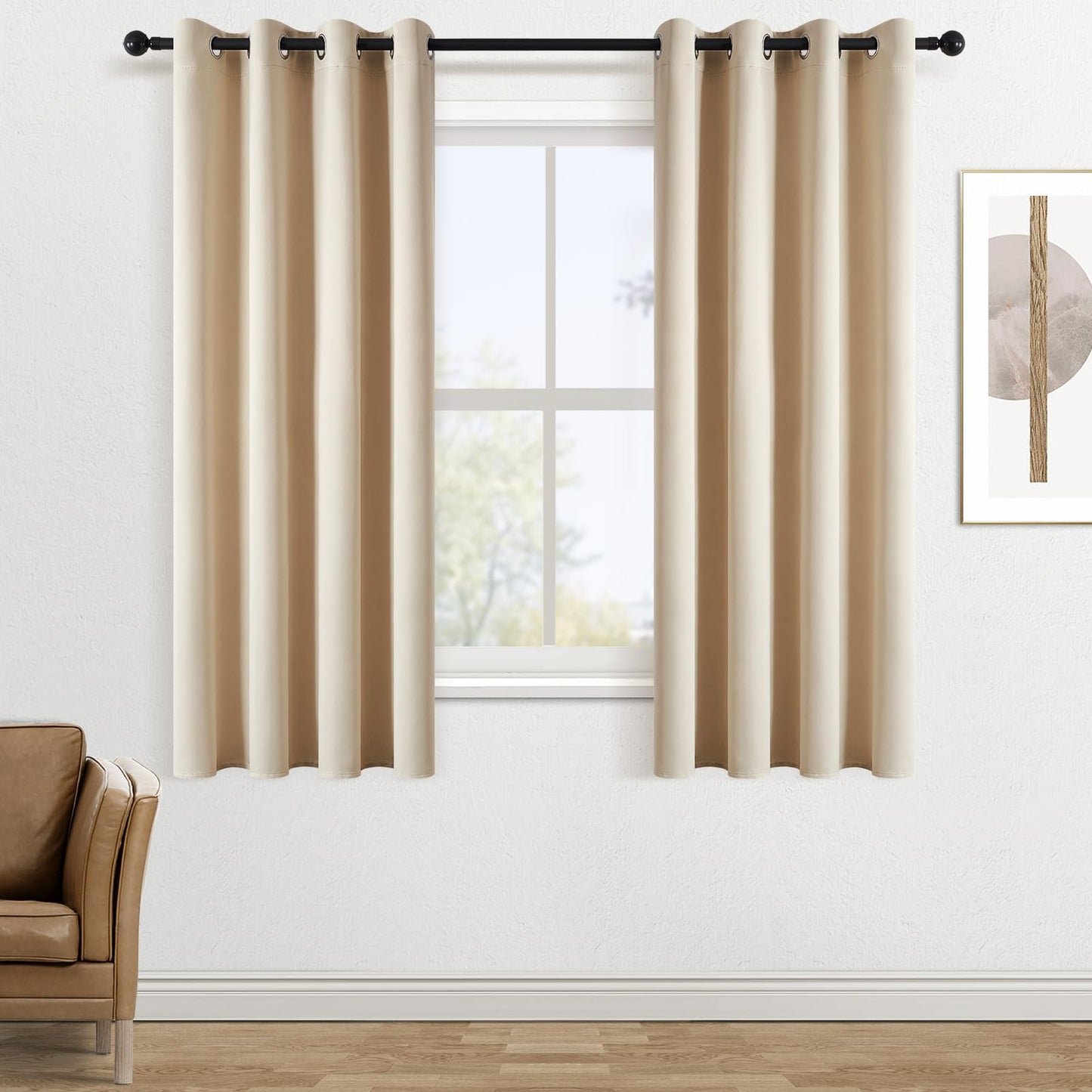Topfinel Gardinen Blickdicht Vorhänge mit Ösen Verdunklungsvorhänge Kurz Vorhang Beige 2er Set 140x160cm Deko Wohnzimmer Kinderzimmer