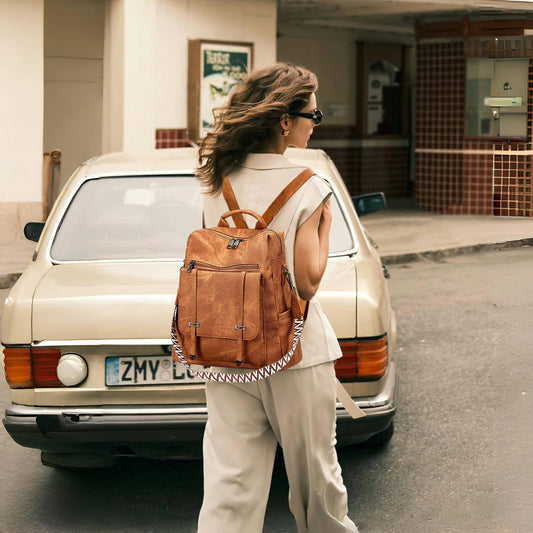 Leathario Rucksack Damen Wasserdicht,Cityrucksack aus PU Leder,Mittelgroße Damen-Rucksackhandtaschen, Cityrucksack Damen für Uni,Travel, Arbeit