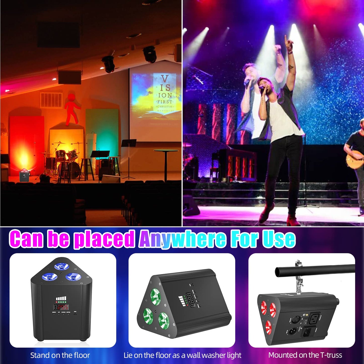 ZonQoonz RGBW 3 LED par Akku, 4400mA Wiederaufladbarem led par strahler Uplight Unterstützt Fernbedienung/DMX Steuerung Disco Bühnenlicht für DJ Party Hochzeits Weihnachten