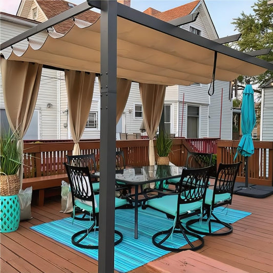 PURPLE LEAF Aluminium Pergola 3 x 3.65 m Wasserdicht Stabil Winterfest, Garten Pavillon mit Sonnenschutz Überdachung, UV-Schutz, Beige