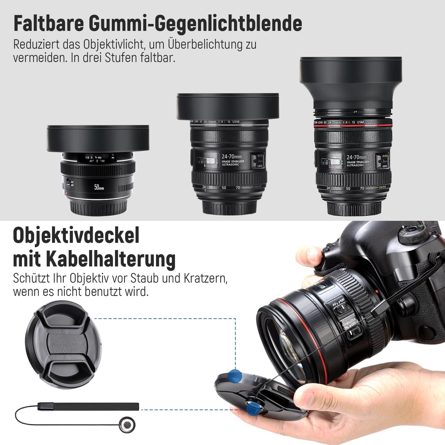 NEEWER 58mm Objektiv Filter Set: UV, CPL, FLD, ND2, ND4, ND8, Gegenlichtblende und Objektivdeckel Kompatibel mit Canon Nikon Sony Panasonic DSLR Kameras mit 58mm Objektiv