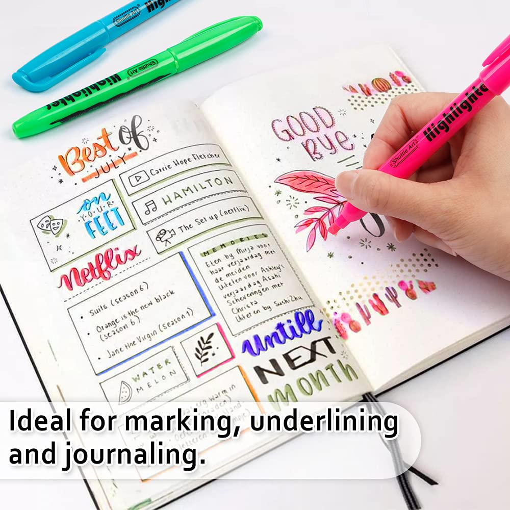 Shuttle Art Textmarker, 30 bunte Textmarker mit 10 Farben, schnelltrocknend, ungiftig, Textstifte mit leuchtenden Farben und Meißelspitze, geeignet für Erwachsene und Kinder, ideal für Zuhause