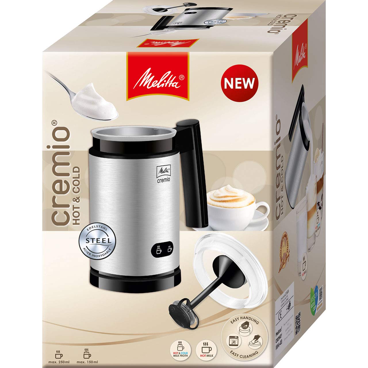 Melitta, Milchschäumer, Für kalte und warme Milch, Antihaftbeschichteter Behälter, CREMIO, Edelstahl, 1014-03, 215638