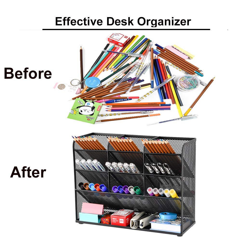 Marbrasse Netz-Schreibtisch-Organizer,Multifunktionaler Stiftehalter,Organizer Schreibtisch,Schreibtisch Organizer, Aufbewahrungs Regal für Schul und Heim Büro Bedarf (Schwarz)