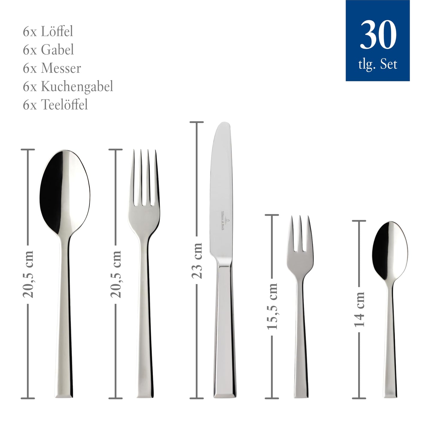 Villeroy & Boch – Victor Tafelbesteck 30 Teilig, Besteckset Für 6 Personen, Spülmaschinenfest, Rostfrei, Messer, Gabel, Löffel, Essbesteck Set, Besteck Aus Edelstahl