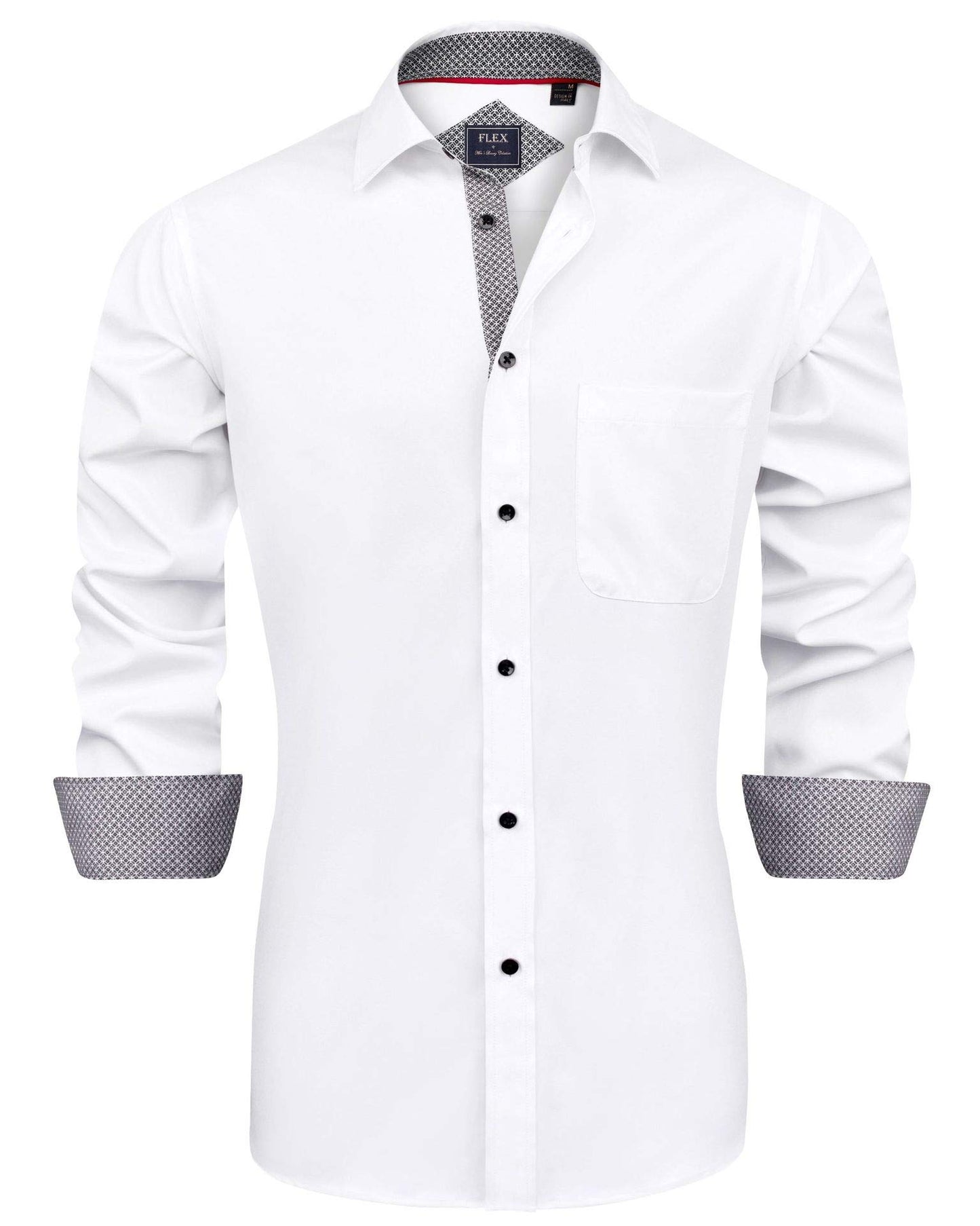 J.VER Herren Hemd Regular Fit Langarm Herrenhemden Freizeithemd Regular Businesshemd Elastiscer Musterhemd,Weiß Schwarz,L