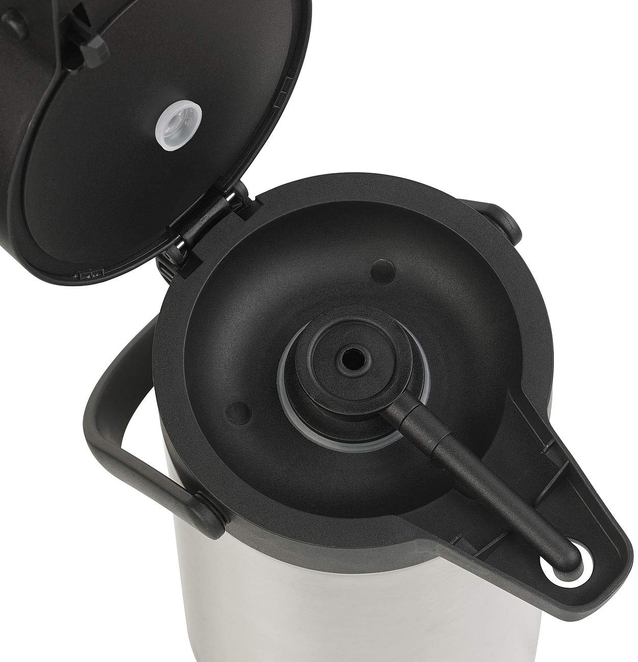 Rosenstein & Söhne Teekanne: 2er-Set doppelwandige Vakuum-Isolierkannen mit Pumpsystem, je 3 l (Edelstahl-Pump-Vakuum-Isolierkanne, Iso-Pumpkanne, Isolierbecher)