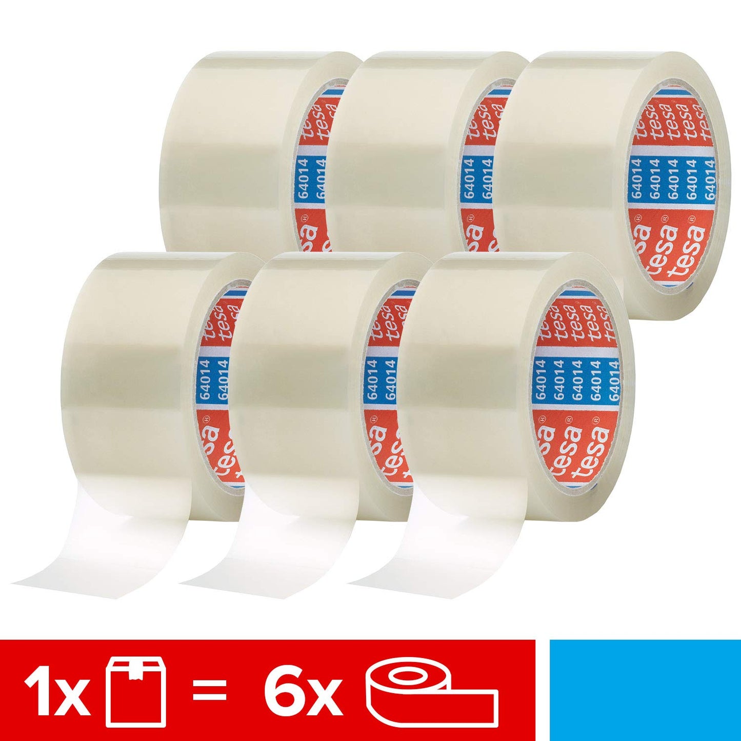 tesapack 64014 im 6er Pack - Geräuscharmes Paketklebeband zum Verpacken von Paketen und Versandschachteln - transparent - 6 Rollen je 66 m