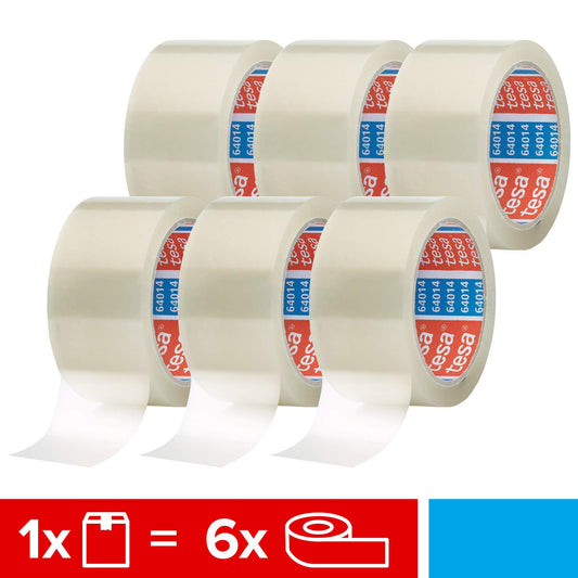 tesapack 64014 im 6er Pack - Geräuscharmes Paketklebeband zum Verpacken von Paketen und Versandschachteln - transparent - 6 Rollen je 66 m
