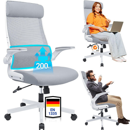 MELOKEA Bürostuhl Ergonomisch mit Verstellbare Kopfstütze, Schreibtischstuhl aus Mesh