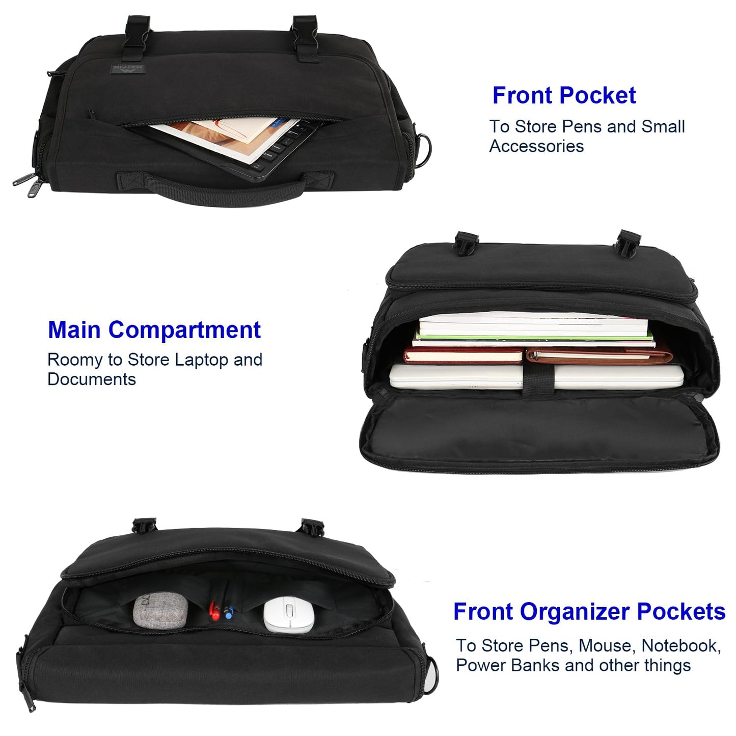 MATEIN Aktentasche Herren, Laptoptasche 15,6 Zoll, Wasserabweisend Messenger Bag Laptop Tasche, Business Notebook Computer Umhänge Schultertasche für College Büro Arbeit Frauen Männer, Schwarz